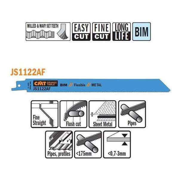 Bi-metaal reciprozaagblad 225/205 x 19 mm. 24tpi (5 stuks)