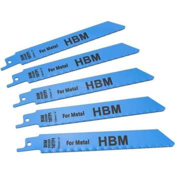 HBM 5 Delige 150 mm. 18 TPI Reciprozaagbladenset Voor Metaal