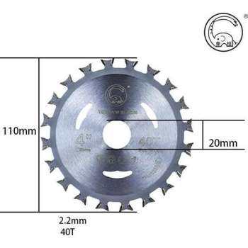 110x20mm / 4x40T Cirkelzaagblad Hout Dubbeltandig