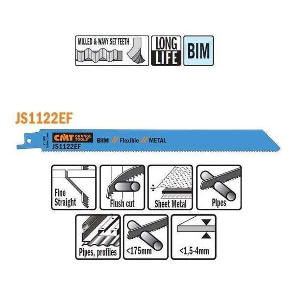 Bi-metaal reciprozaagblad 225/205 x 19 mm. 18tpi (5 stuks)