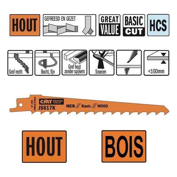 HCS Reciprozaagblad 150 x 1,25 mm. 3tpi  (5 stuks)