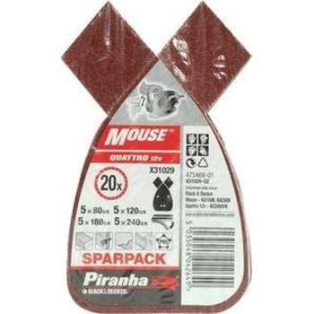 Piranha Mouse sparpack schuurstroken (5x K80, 5x K120, 5x K180), 20 stuks X31029