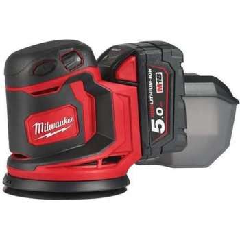 Milwaukee M18 BOS125-502B Li-Ion Accu excentrische schuurmachine set (2x 5.0Ah accu) in tas - 125mm