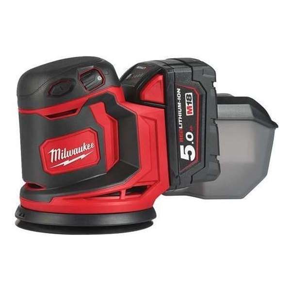 Milwaukee M18 BOS125-502B Li-Ion Accu excentrische schuurmachine set (2x 5.0Ah accu) in tas - 125mm