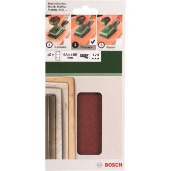 Bosch 10-delige schuurbladset voor vlakschuurmachines 93 x 185 mm - korrel 120