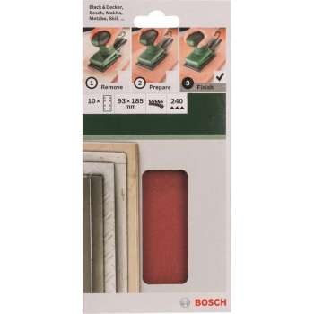 Bosch 10-delige schuurbladset voor vlakschuurmachines 93 x 185 mm - korrel 240