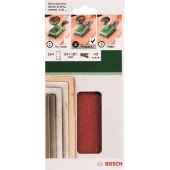 Bosch 10-delige schuurbladset voor vlakschuurmachines - 93 x 185 mm - korrel 80