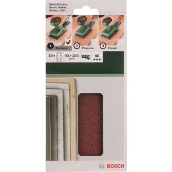 Bosch 10-delige schuurbladset voor vlakschuurmachines 93 x 185 mm - korrel 60