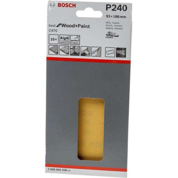 Bosch - 10-delige schuurbladset 93 x 185 mm, 240