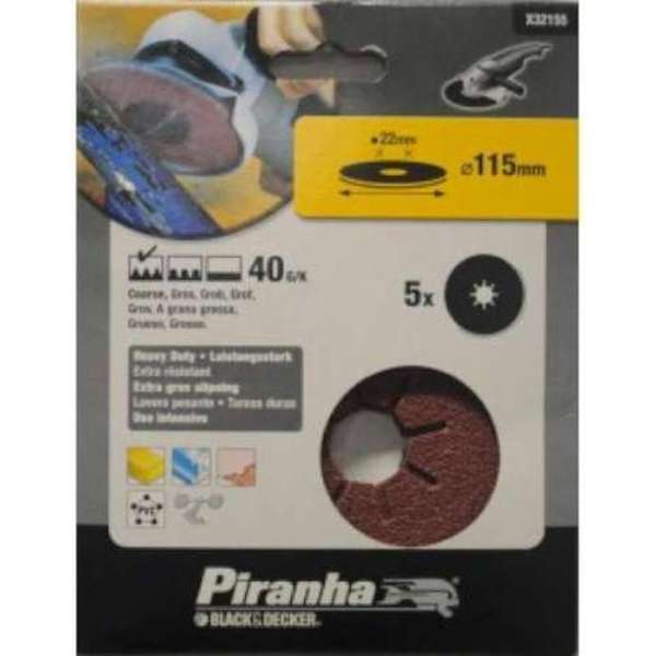 BLACK+DECKER Piranha schuurschijf K40 115x22 mm 5 stuks X32155-XJ voor haakse slijper