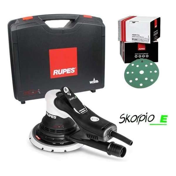 RUPES Skorpio-E Schuurmachine 150mm - 3mm - in Koffer + HQ400 schuurpapier