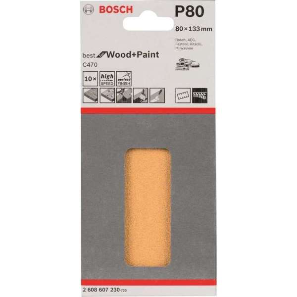 Bosch - 10-delige schuurbladset 80 x 133 mm, 80