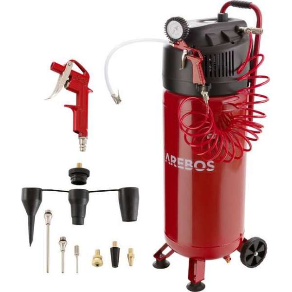 AREBOS Luchtcompressor Compressor 50L met 13-Delige Pneumatische Set 10 Bar Rood