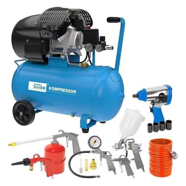 Gude Compressor 405/10/50 V-Blok Incl 15 Delige Luchtgereedschaps Set - 250 liter per minuut