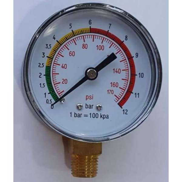 Manometer bandenpomp 63 mm 12 bar 1/4" onderaansluiting