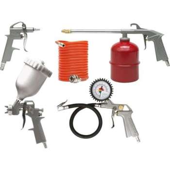 VOREL Compressoraccessoiresset incl. luchtblaaspistool, spuitpistool, waspistool en bandenpomppistool