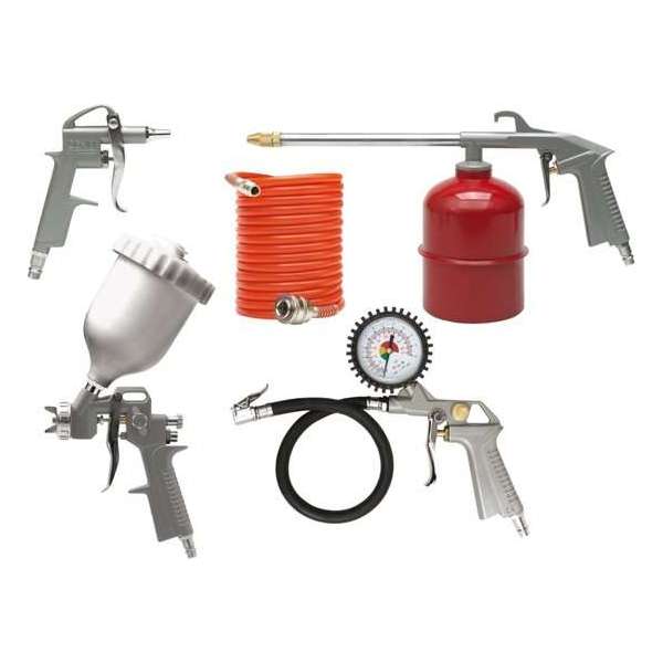 VOREL Compressoraccessoiresset incl. luchtblaaspistool, spuitpistool, waspistool en bandenpomppistool