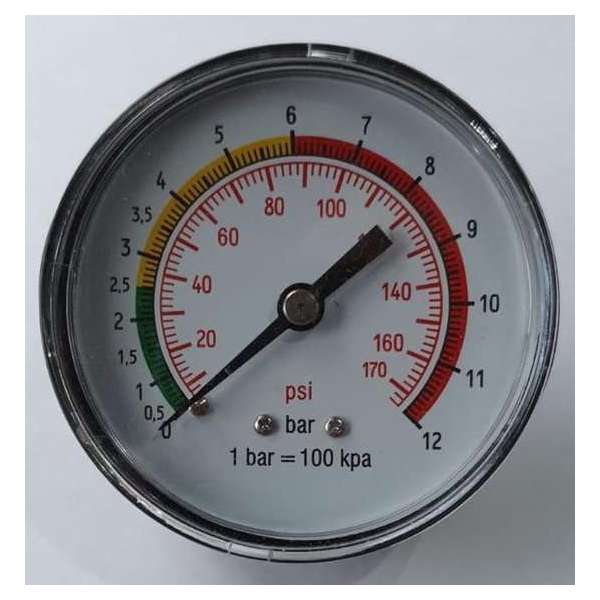 Manometer bandenpomp 63 mm 12 bar 1/4" achteraansluiting