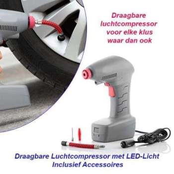 Draagbare Luchtcompressor met LED-Licht Inclusief Accessoires