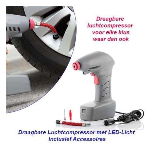 Draagbare Luchtcompressor met LED-Licht Inclusief Accessoires