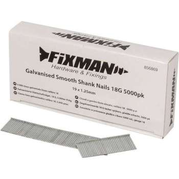 Fixman Gegalvaniseerde 18 Gauge - Tacker Spijkers - Gladde Schacht - 19 x 1,25 mm. - 5000 stuks