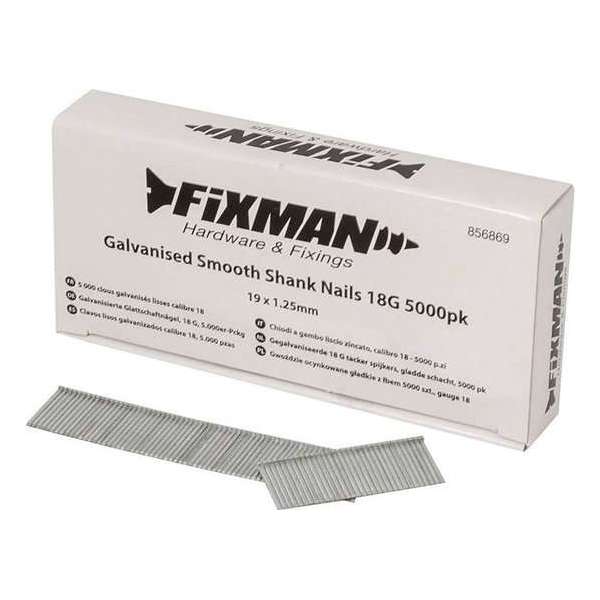 Fixman Gegalvaniseerde 18 Gauge - Tacker Spijkers - Gladde Schacht - 19 x 1,25 mm. - 5000 stuks