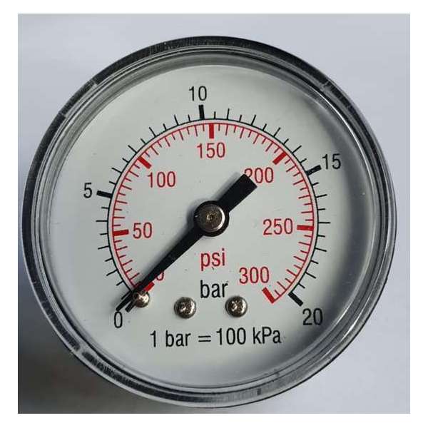 K&W Manometer 50 mm diameter 0-20 bar met 1/4"  achter aansluiting geschikt voor luchtdruk