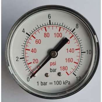 K&W Manometer 63 mm diameter 0-12 bar met 1/4"  achter aansluiting geschikt voor luchtdruk