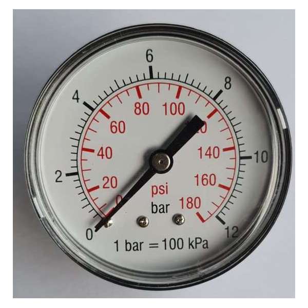 K&W Manometer 63 mm diameter 0-12 bar met 1/4"  achter aansluiting geschikt voor luchtdruk