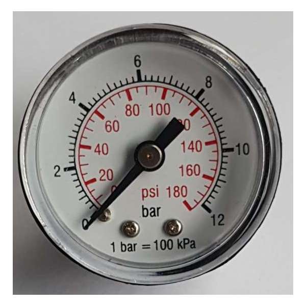 K&W Manometer 40 mm diameter 0-12 bar met 1/4"  achter aansluiting geschikt voor luchtdruk