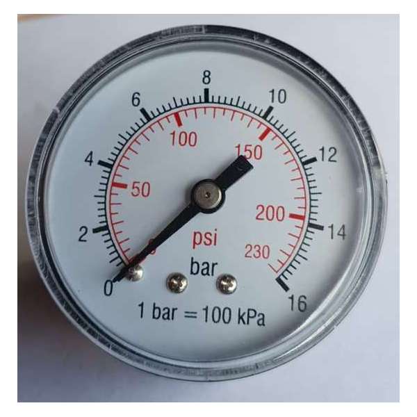 K&W Manometer 50 mm diameter 0-16 bar met 1/4"  achter aansluiting geschikt voor luchtdruk