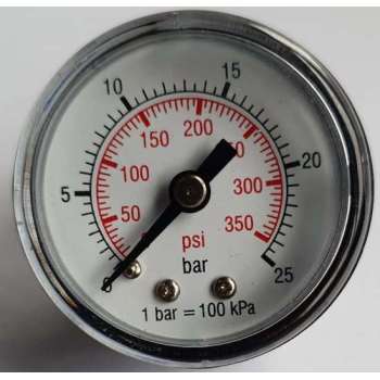 K&W Manometer 40 mm diameter 0-25 bar met 1/8"  achter aansluiting geschikt voor luchtdruk