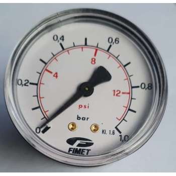 K&W Manometer 63 mm diameter 0-1 bar met 1/4"  achter aansluiting geschikt voor luchtdruk