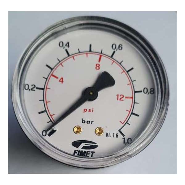 K&W Manometer 63 mm diameter 0-1 bar met 1/4"  achter aansluiting geschikt voor luchtdruk