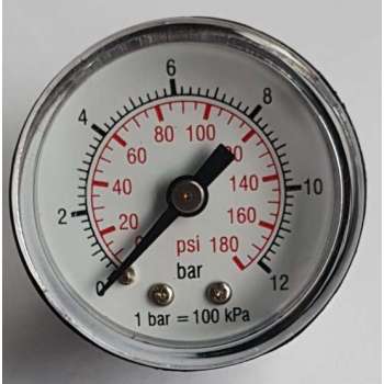 K&W Manometer 40 mm diameter 0-12 bar met 1/8"  achter aansluiting geschikt voor luchtdruk