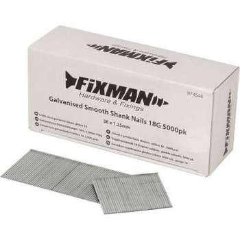 Fixman Gegalvaniseerde 18 Gauge - Tacker Spijkers - Gladde Schacht - 38 x 1,25 mm. - 5000 stuks