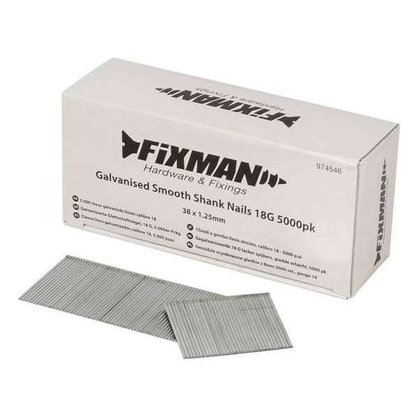 Fixman Gegalvaniseerde 18 Gauge - Tacker Spijkers - Gladde Schacht - 38 x 1,25 mm. - 5000 stuks