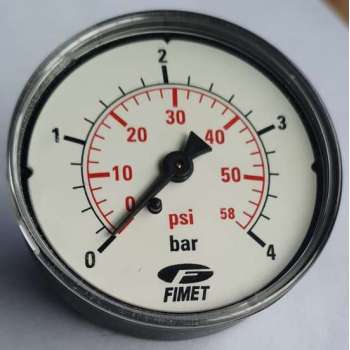 K&W Manometer 63 mm diameter 0-4 bar met 1/4"  achter aansluiting geschikt voor luchtdruk