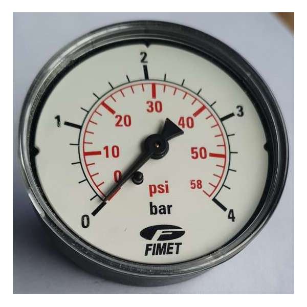 K&W Manometer 63 mm diameter 0-4 bar met 1/4"  achter aansluiting geschikt voor luchtdruk