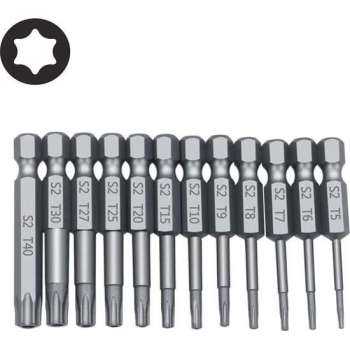 Bitset 12x Torx bitjes 6-punts 50mm lengte / T5 T6 T7 T8 T9 T10 T15 T20 T25 T27 T30 T40 / HaverCo