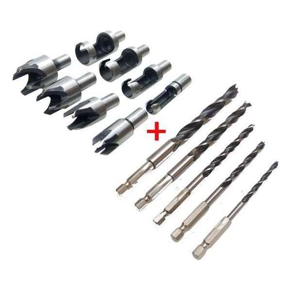 Proppenboor houtproppen boorset 8 delig + Hout  bitboren boor boren bit set 4 tot 10mm 5 delig