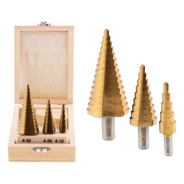 Onex Titanium Coated Stappenboor Set - 3 stuks - 4112/20/32 mm