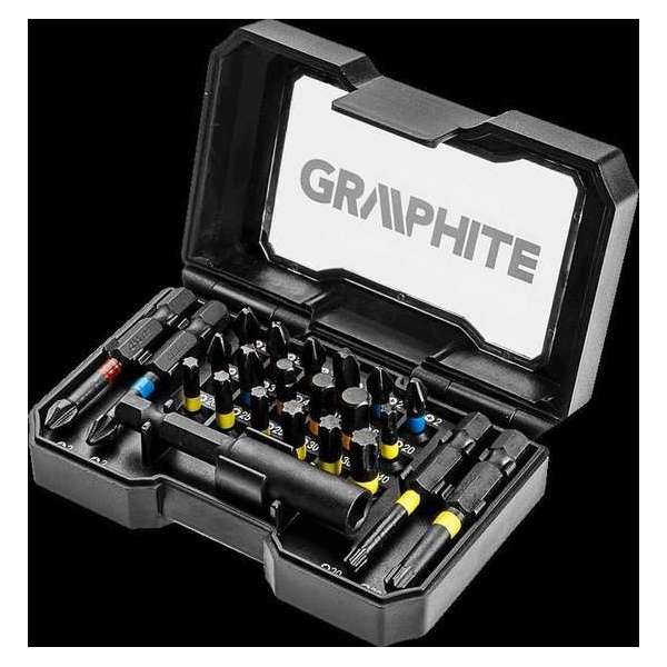 GRAPHITE Slag Bitset - IMPACT Bits - 23-Delig - Sterke Click Box - Slag Machines - Schroefbits - Boor Bits - Top Kwaliteit