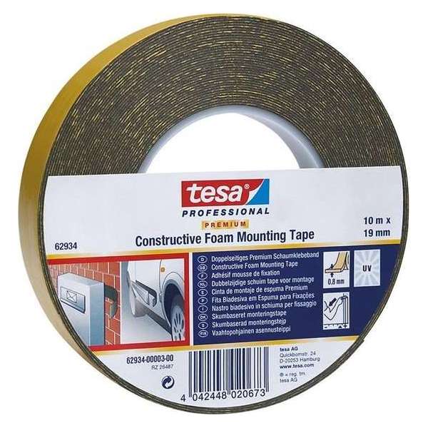 Tesa 62934 PE-Schuimtape - Dubbelzijdig - Constructie - Zwart - 19mm x 10m