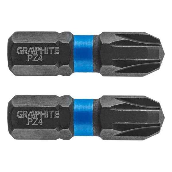 GRAPHITE Bit IMPACT PZ 4 x 25 mm, S2 Staal Full Fit Kop, 2 stuks