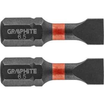 GRAPHITE Bit IMPACT SL 6.5 x 25 mm, S2 Staal Full Fit Kop, 2 stuks