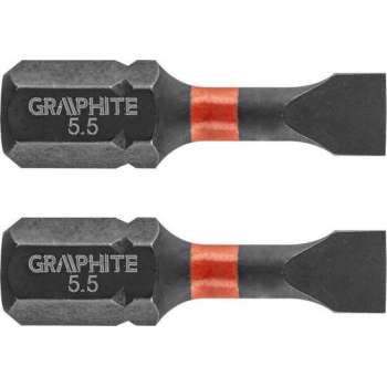 GRAPHITE Bit IMPACT SL 5.5 x 25 mm, S2 Staal Full Fit Kop, 2 stuks