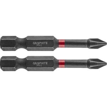 GRAPHITE Bit IMPACT PH 1 x 50 mm, S2 Staal Full Fit Kop, 2 stuks