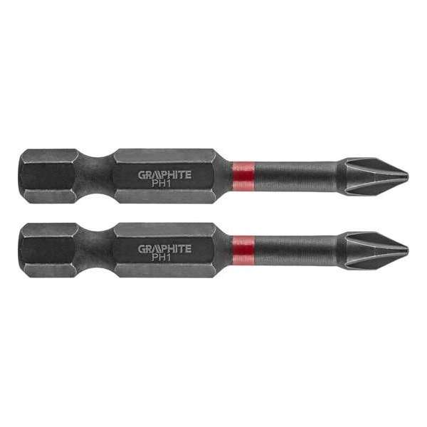 GRAPHITE Bit IMPACT PH 1 x 50 mm, S2 Staal Full Fit Kop, 2 stuks