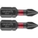 GRAPHITE Bit IMPACT PH 1 x 25 mm, S2 Staal Full Fit Kop, 2 stuks